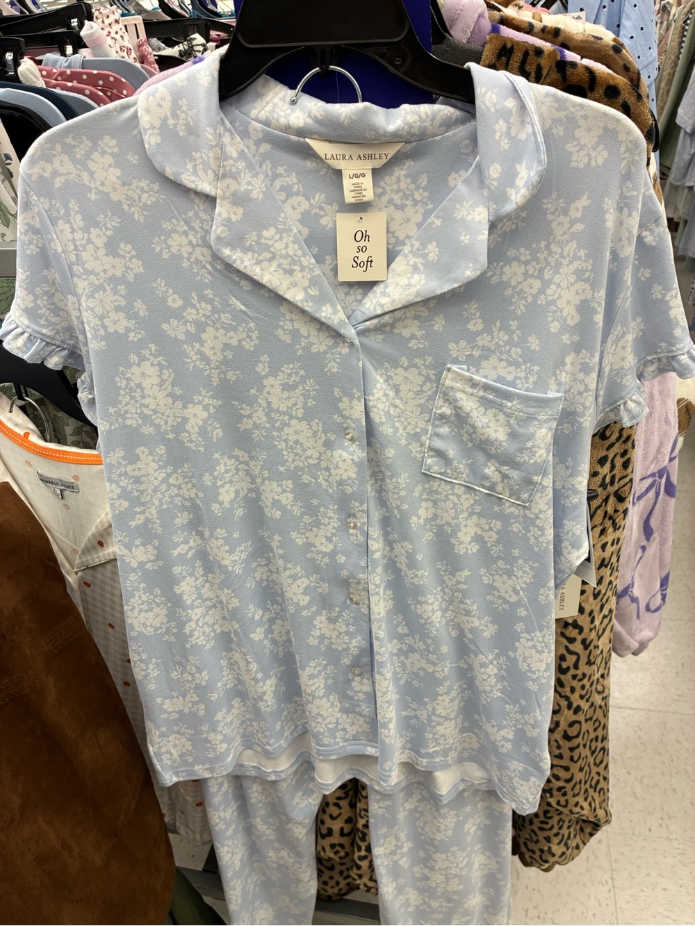 Laura Ashley Light Blue Floral Short-Sleeve Pajama Top